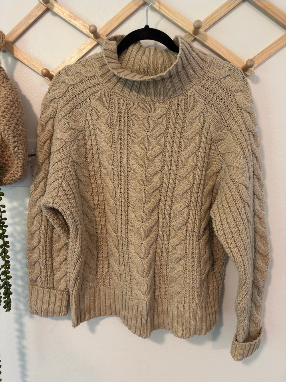 A New Day Cable Knit Mock Neck Sweater L Tan Beige